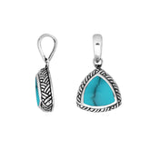Sterling Silver Turquoise Shell Triangular Pendant With Polished Balinese Engraving